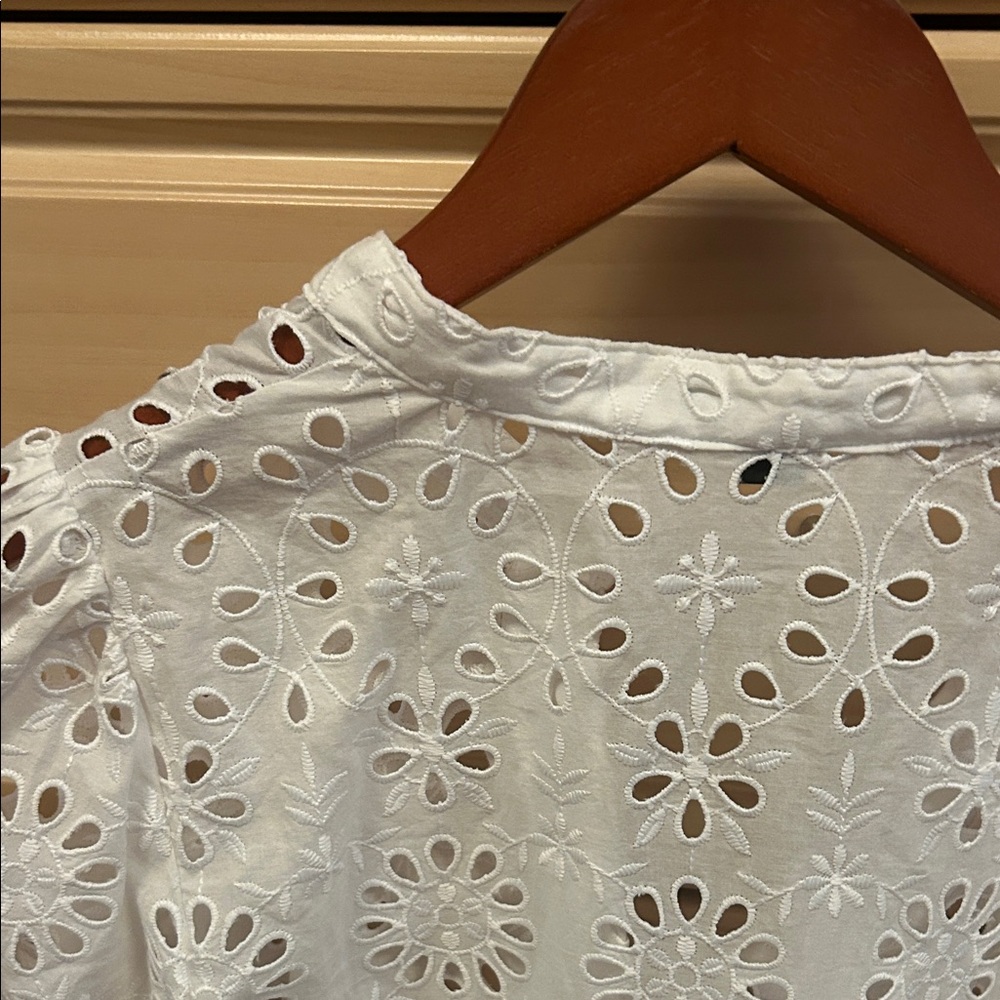J. Crew White Eyelet Split-Neck Short Sleeve Blouse - Picture 4 of 5
